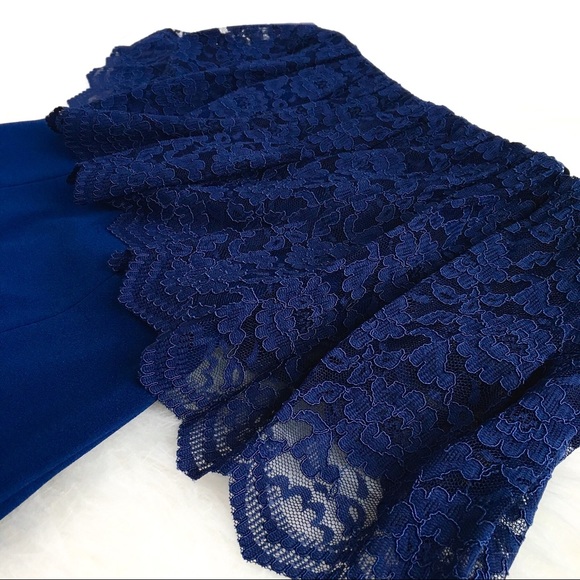 Aidan Mattox | navy off shoulder lace crepe dress - Picture 3 of 8